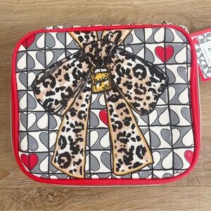 Brighton Leopard Bow Travel Jewelry Case | Cosmetic Zip Organizer Heart Print
